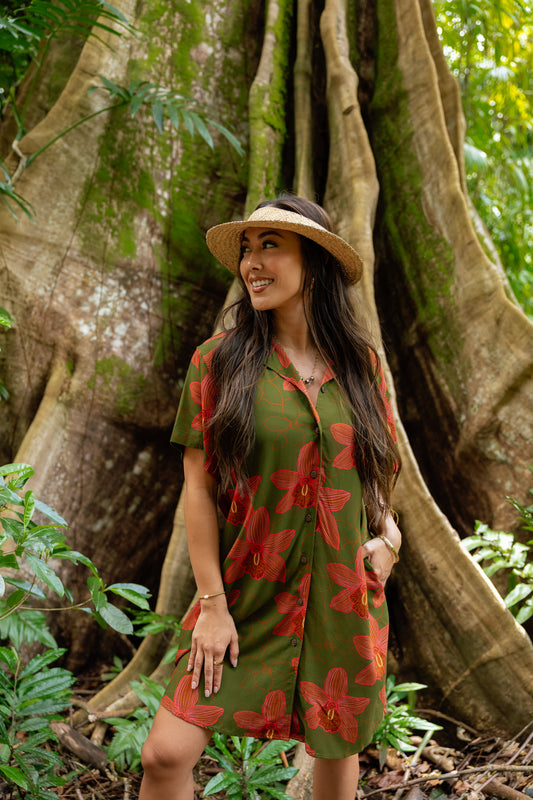 Womens Green Orchid Tshirt Dress